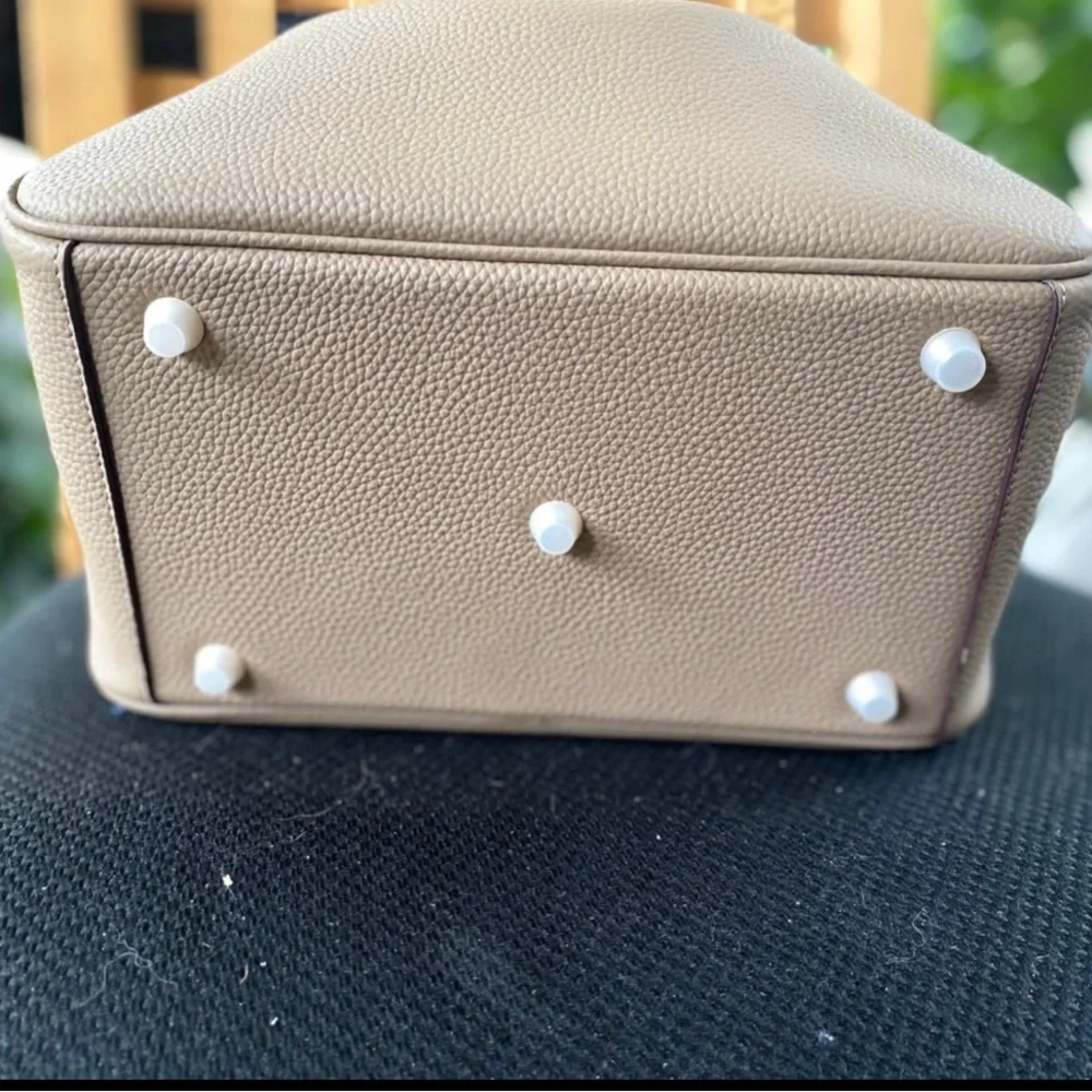 Taupe brown Togo leather Lindy Shoulder Crossbodu Duble Zop Bag - Picture 6 of 12